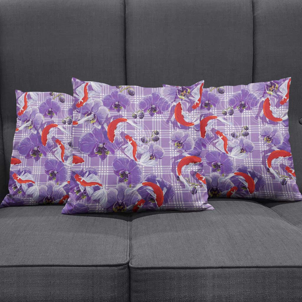 Lavender Palaka Hawaii Aloha Pillow Cover Koi Pond Mix Orchids LT7 - Polynesian Pride