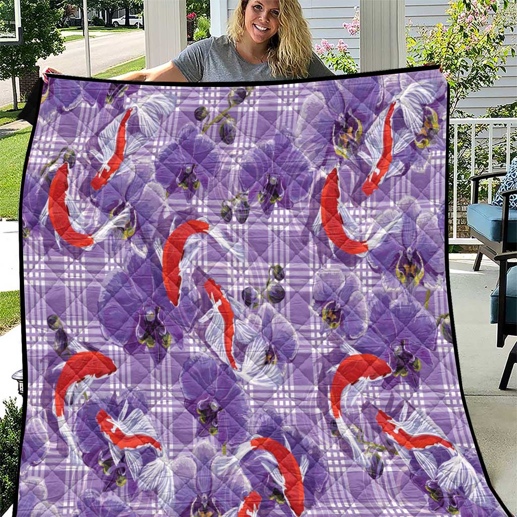 Lavender Palaka Hawaii Aloha Quilt Koi Pond Mix Orchids LT7 Purple - Polynesian Pride