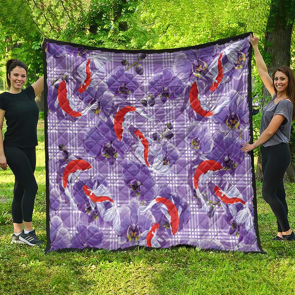 Lavender Palaka Hawaii Aloha Quilt Koi Pond Mix Orchids LT7 - Polynesian Pride