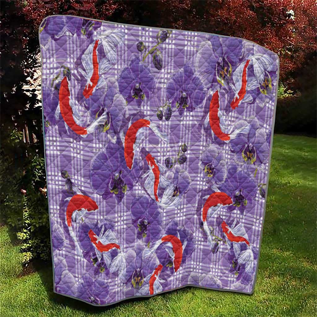 Lavender Palaka Hawaii Aloha Quilt Koi Pond Mix Orchids LT7 - Polynesian Pride