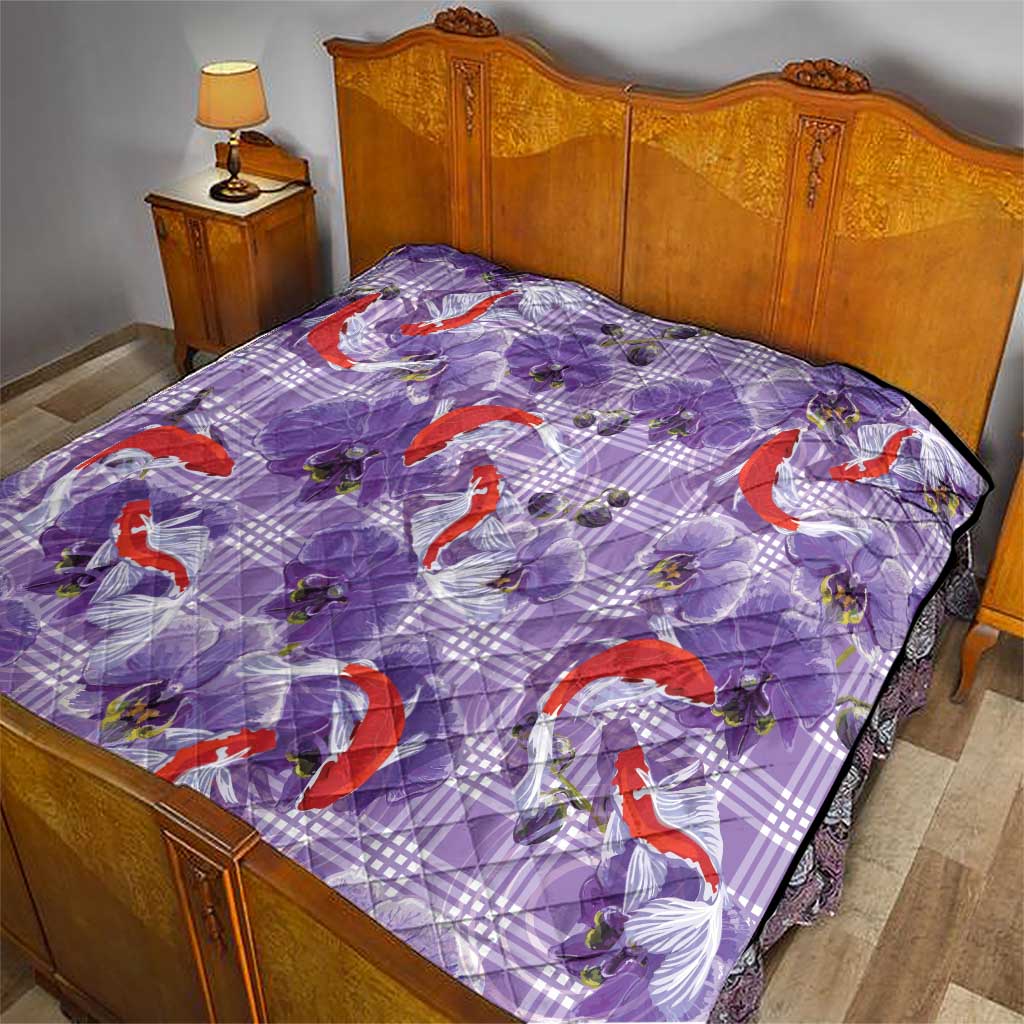 Lavender Palaka Hawaii Aloha Quilt Koi Pond Mix Orchids LT7 - Polynesian Pride