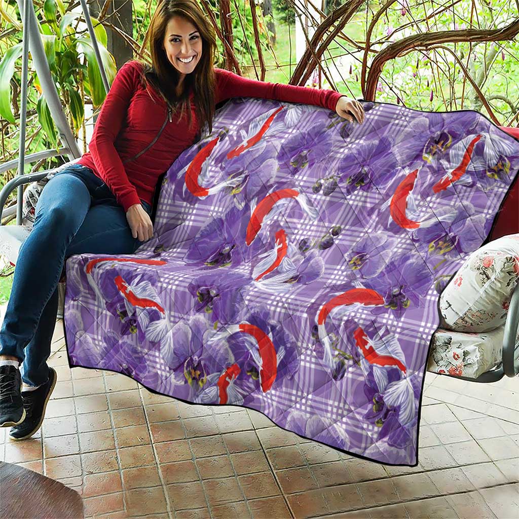 Lavender Palaka Hawaii Aloha Quilt Koi Pond Mix Orchids LT7 - Polynesian Pride