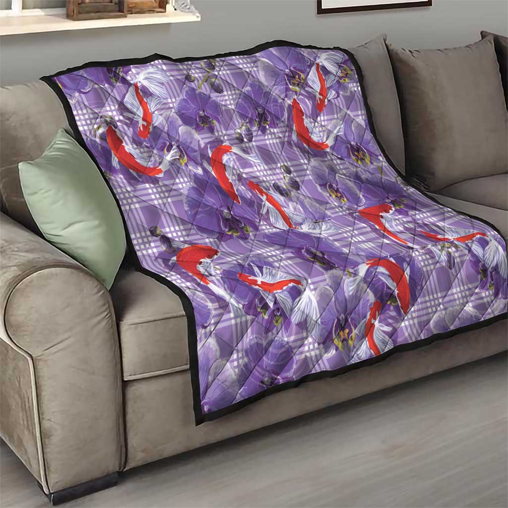Lavender Palaka Hawaii Aloha Quilt Koi Pond Mix Orchids LT7 - Polynesian Pride