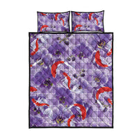 Lavender Palaka Hawaii Aloha Quilt Bed Set Koi Pond Mix Orchids LT7 - Polynesian Pride