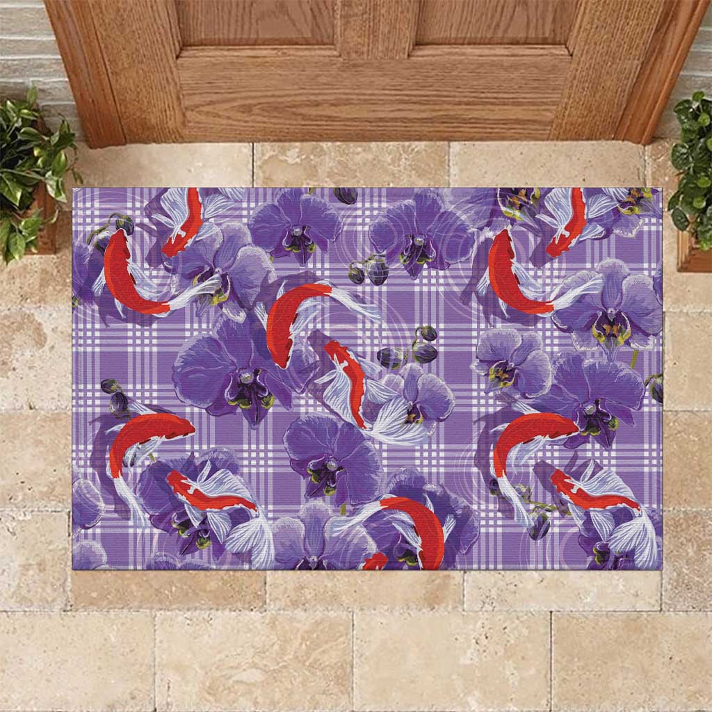 Lavender Palaka Hawaii Aloha Rubber Doormat Koi Pond Mix Orchids LT7 Purple - Polynesian Pride