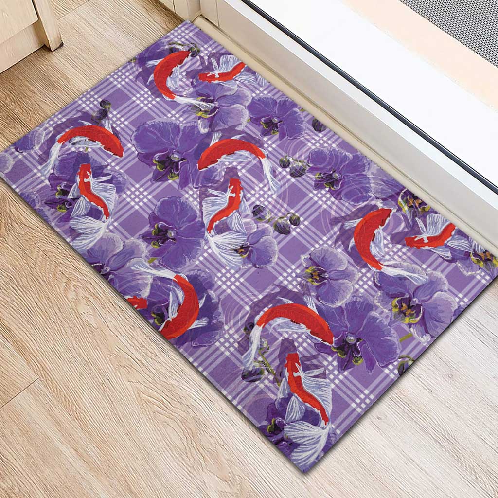Lavender Palaka Hawaii Aloha Rubber Doormat Koi Pond Mix Orchids LT7 - Polynesian Pride