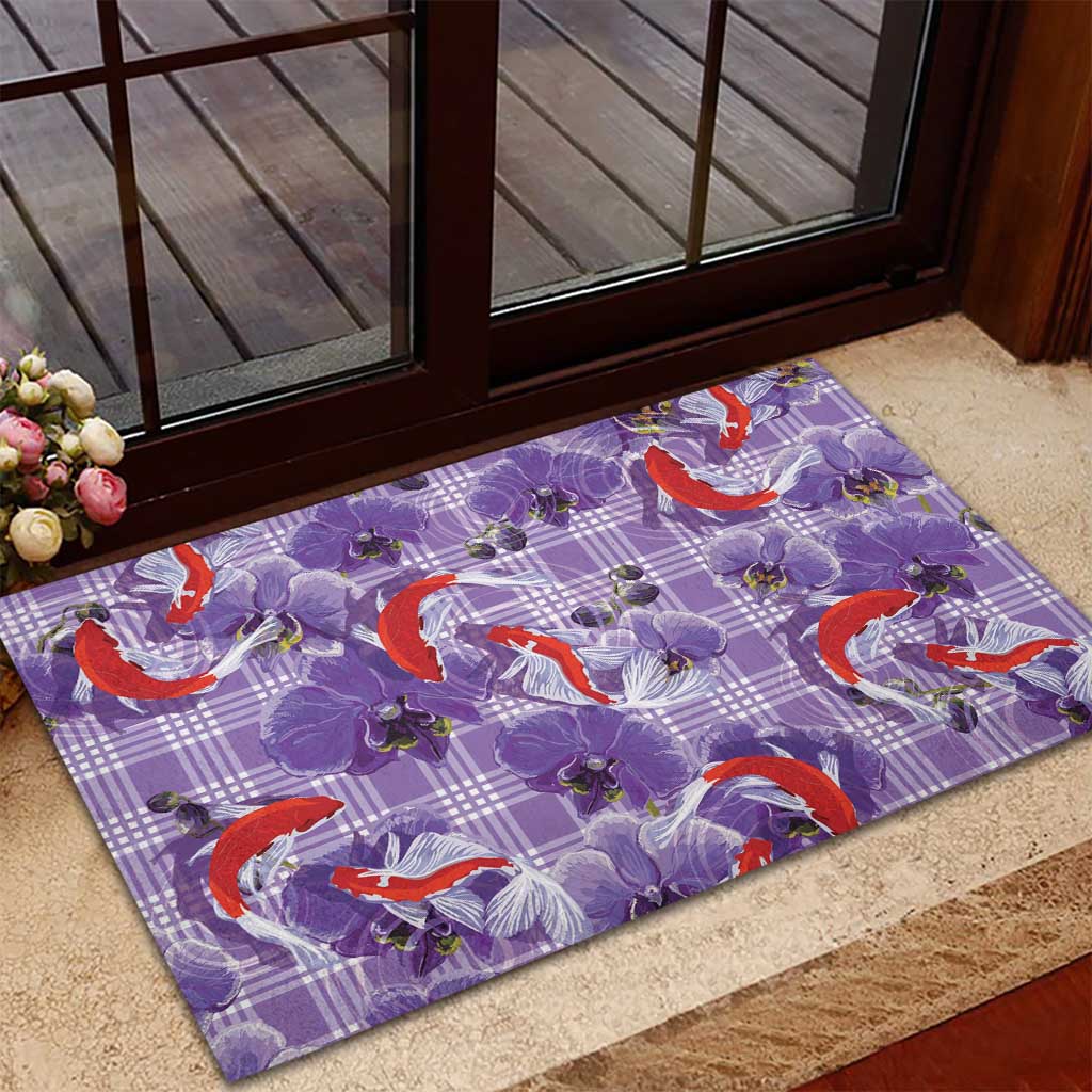 Lavender Palaka Hawaii Aloha Rubber Doormat Koi Pond Mix Orchids LT7 - Polynesian Pride