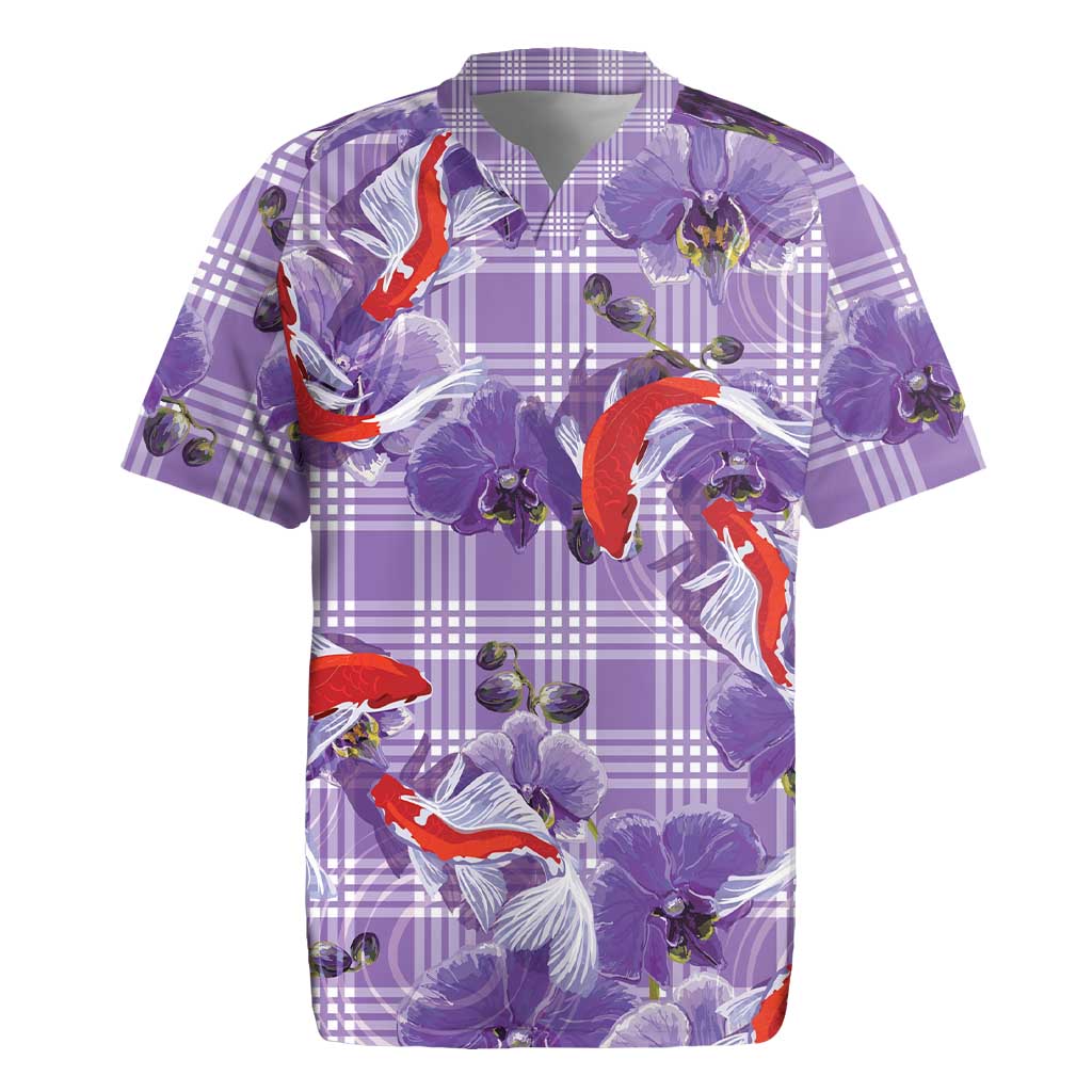 Lavender Palaka Hawaii Aloha Rugby Jersey Koi Pond Mix Orchids LT7 Purple - Polynesian Pride
