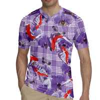 Lavender Palaka Hawaii Aloha Rugby Jersey Koi Pond Mix Orchids LT7 - Polynesian Pride