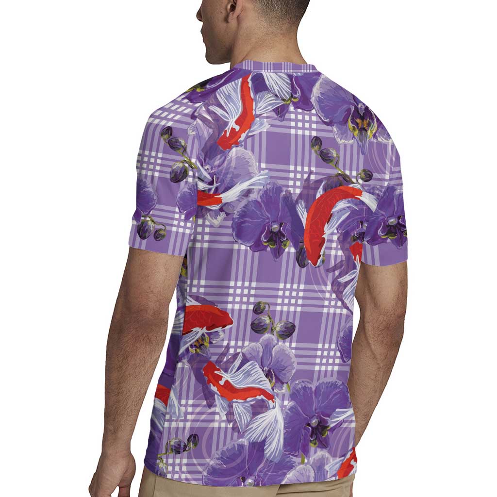 Lavender Palaka Hawaii Aloha Rugby Jersey Koi Pond Mix Orchids LT7 - Polynesian Pride