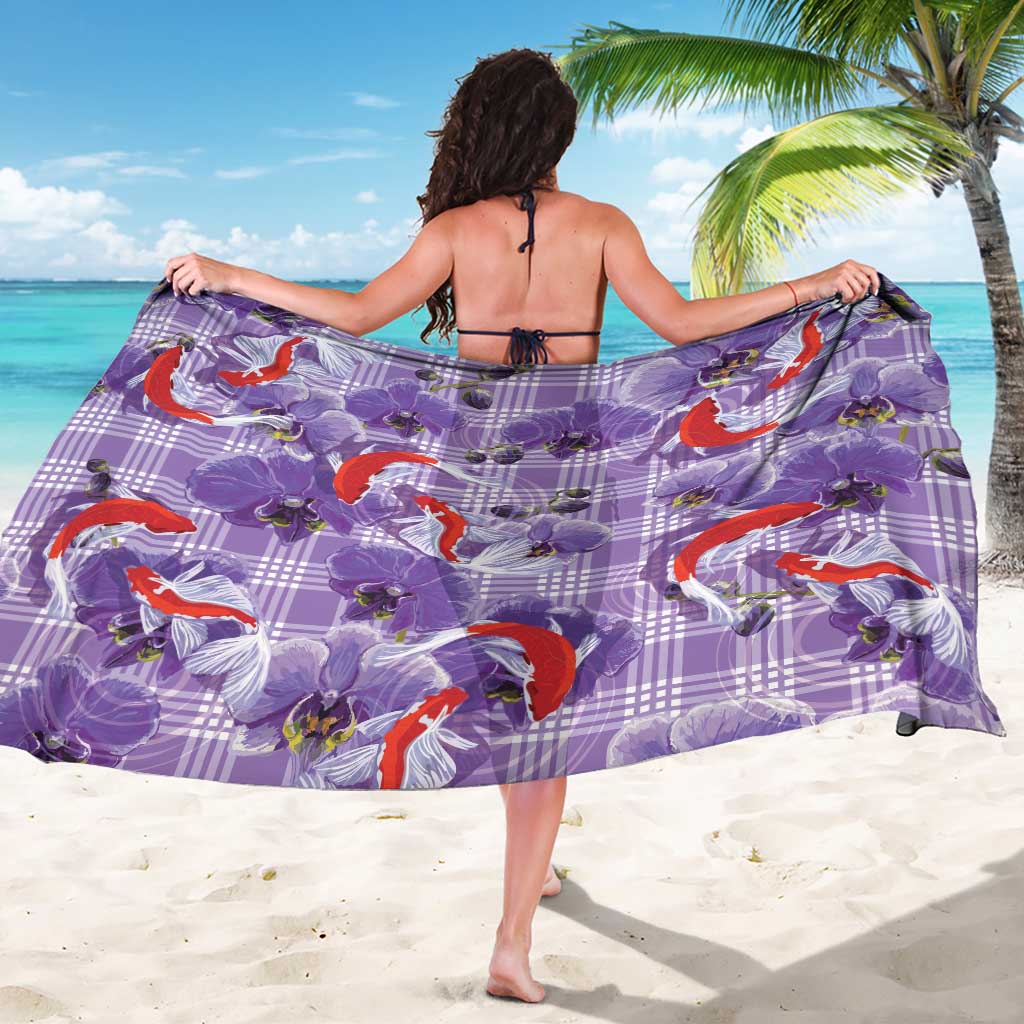 Lavender Palaka Hawaii Aloha Sarong Koi Pond Mix Orchids LT7 - Polynesian Pride