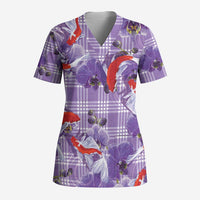 Lavender Palaka Hawaii Aloha Scrub Top Koi Pond Mix Orchids LT7 Adult Purple - Polynesian Pride