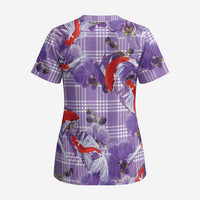 Lavender Palaka Hawaii Aloha Scrub Top Koi Pond Mix Orchids LT7 - Polynesian Pride