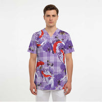 Lavender Palaka Hawaii Aloha Scrub Top Koi Pond Mix Orchids LT7 - Polynesian Pride
