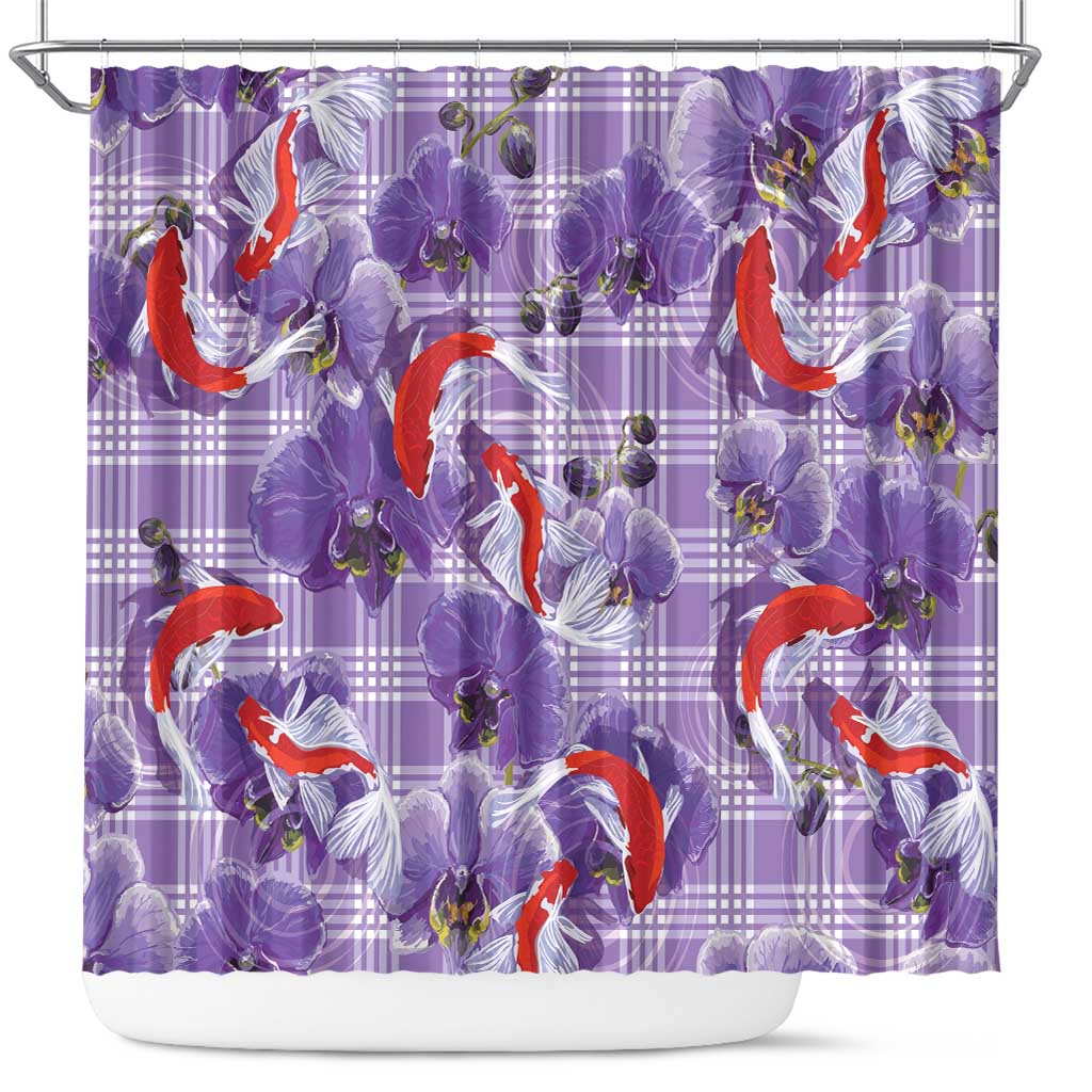 Lavender Palaka Hawaii Aloha Shower Curtain Koi Pond Mix Orchids LT7 Purple - Polynesian Pride