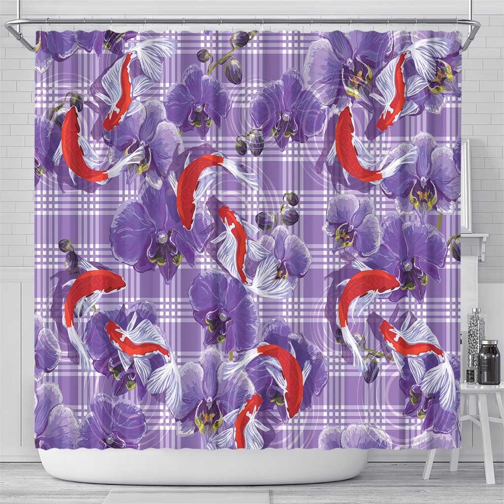 Lavender Palaka Hawaii Aloha Shower Curtain Koi Pond Mix Orchids LT7 - Polynesian Pride