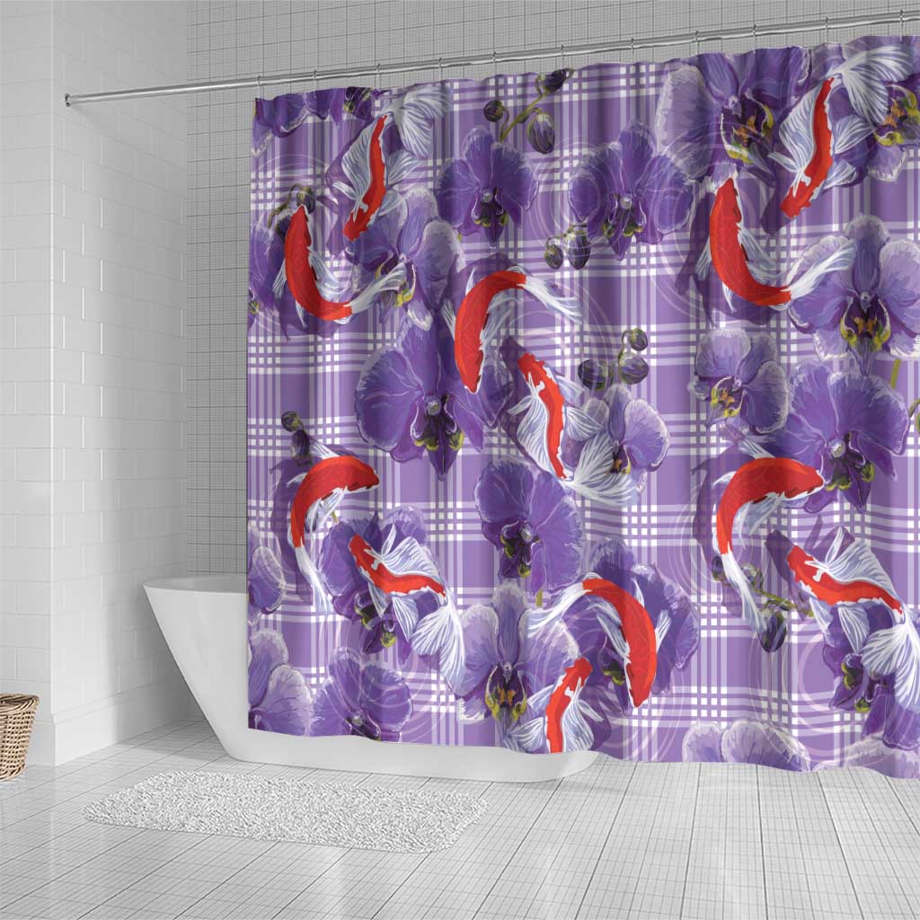 Lavender Palaka Hawaii Aloha Shower Curtain Koi Pond Mix Orchids LT7 - Polynesian Pride