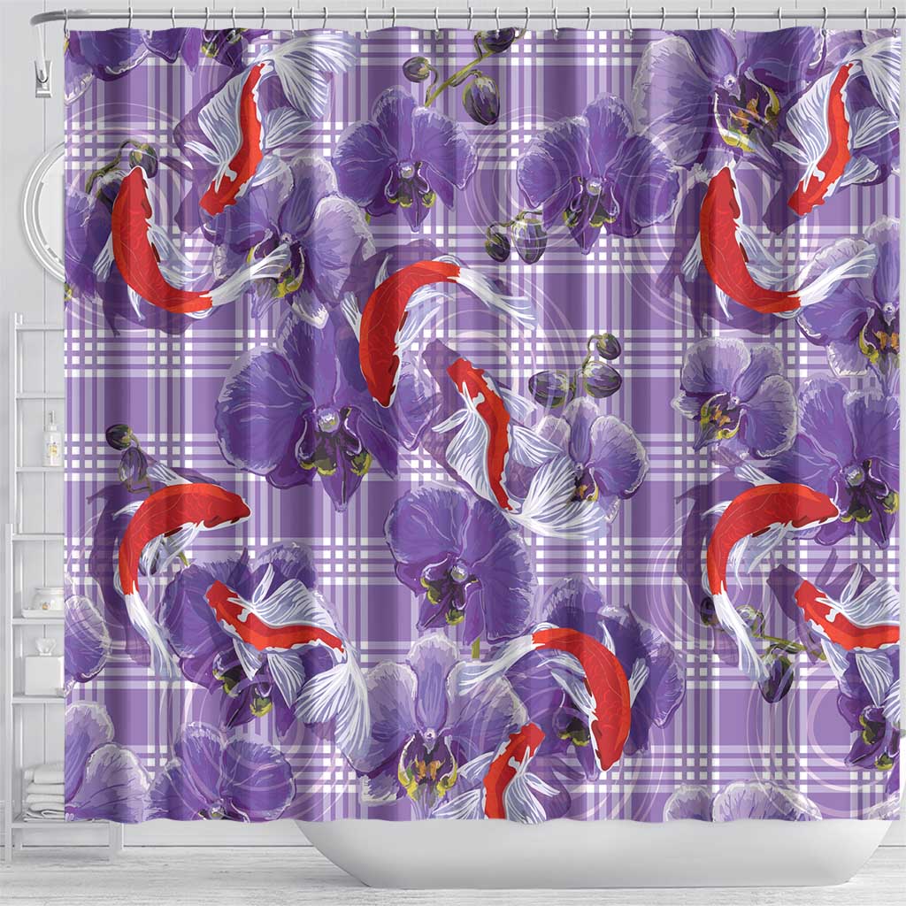 Lavender Palaka Hawaii Aloha Shower Curtain Koi Pond Mix Orchids LT7 - Polynesian Pride