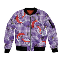 Lavender Palaka Hawaii Aloha Sleeve Zip Bomber Jacket Koi Pond Mix Orchids LT7 Unisex Purple - Polynesian Pride