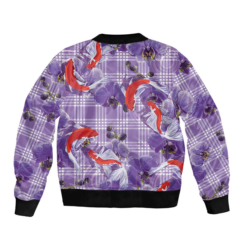 Lavender Palaka Hawaii Aloha Sleeve Zip Bomber Jacket Koi Pond Mix Orchids LT7 - Polynesian Pride