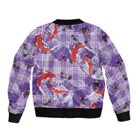 Lavender Palaka Hawaii Aloha Sleeve Zip Bomber Jacket Koi Pond Mix Orchids LT7 - Polynesian Pride