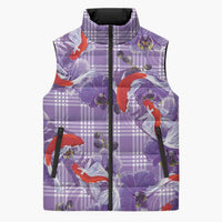 Lavender Palaka Hawaii Aloha Sleeveless Puffer Jacket Koi Pond Mix Orchids LT7 Unisex Purple - Polynesian Pride