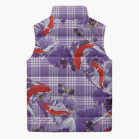 Lavender Palaka Hawaii Aloha Sleeveless Puffer Jacket Koi Pond Mix Orchids LT7 - Polynesian Pride