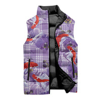 Lavender Palaka Hawaii Aloha Sleeveless Puffer Jacket Koi Pond Mix Orchids LT7 - Polynesian Pride