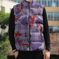Lavender Palaka Hawaii Aloha Sleeveless Puffer Jacket Koi Pond Mix Orchids LT7 - Polynesian Pride