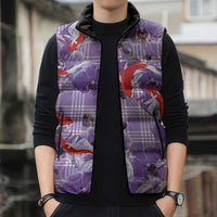 Lavender Palaka Hawaii Aloha Sleeveless Puffer Jacket Koi Pond Mix Orchids LT7 - Polynesian Pride
