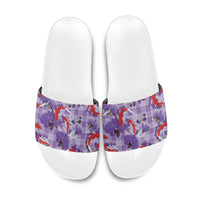 Lavender Palaka Hawaii Aloha Slide Sandals Koi Pond Mix Orchids LT7 Purple - Polynesian Pride
