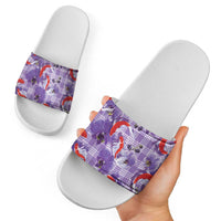 Lavender Palaka Hawaii Aloha Slide Sandals Koi Pond Mix Orchids LT7 - Polynesian Pride