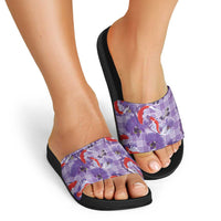 Lavender Palaka Hawaii Aloha Slide Sandals Koi Pond Mix Orchids LT7 - Polynesian Pride
