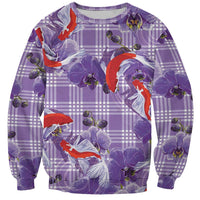 Lavender Palaka Hawaii Aloha Sweatshirt Koi Pond Mix Orchids LT7 Unisex Purple - Polynesian Pride