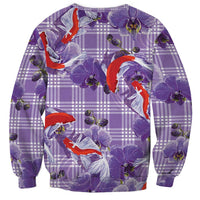 Lavender Palaka Hawaii Aloha Sweatshirt Koi Pond Mix Orchids LT7 - Polynesian Pride
