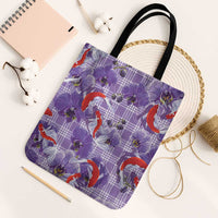 Lavender Palaka Hawaii Aloha Tote Bag Koi Pond Mix Orchids LT7 Black Strap One Size Purple - Polynesian Pride