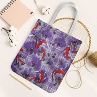 Lavender Palaka Hawaii Aloha Tote Bag Koi Pond Mix Orchids LT7 White Strap One Size Purple - Polynesian Pride