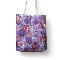 Lavender Palaka Hawaii Aloha Tote Bag Koi Pond Mix Orchids LT7 - Polynesian Pride
