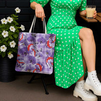 Lavender Palaka Hawaii Aloha Tote Bag Koi Pond Mix Orchids LT7 - Polynesian Pride