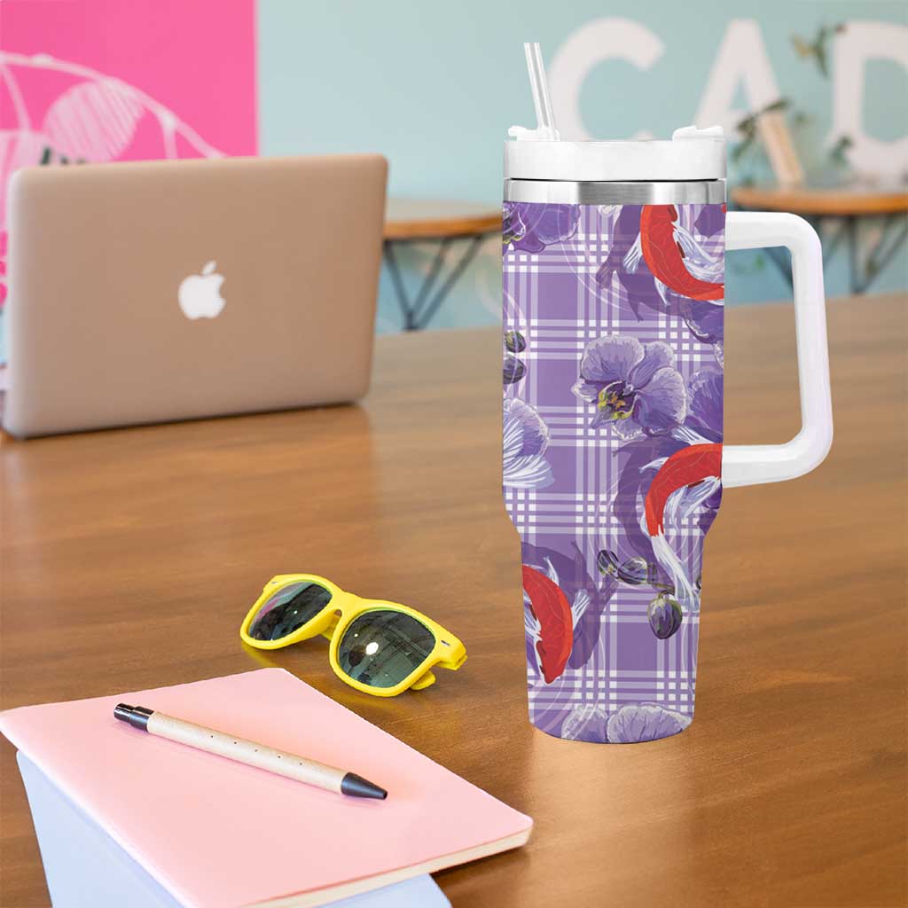Lavender Palaka Hawaii Aloha Tumbler With Handle Koi Pond Mix Orchids LT7 - Polynesian Pride