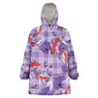 Lavender Palaka Hawaii Aloha Wearable Blanket Hoodie Koi Pond Mix Orchids LT7 One Size Purple - Polynesian Pride