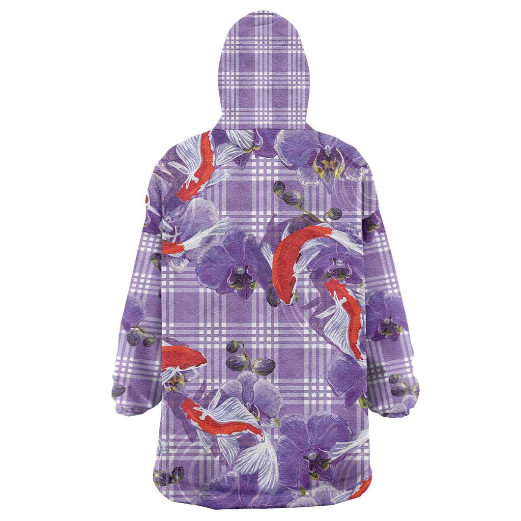 Lavender Palaka Hawaii Aloha Wearable Blanket Hoodie Koi Pond Mix Orchids LT7 - Polynesian Pride