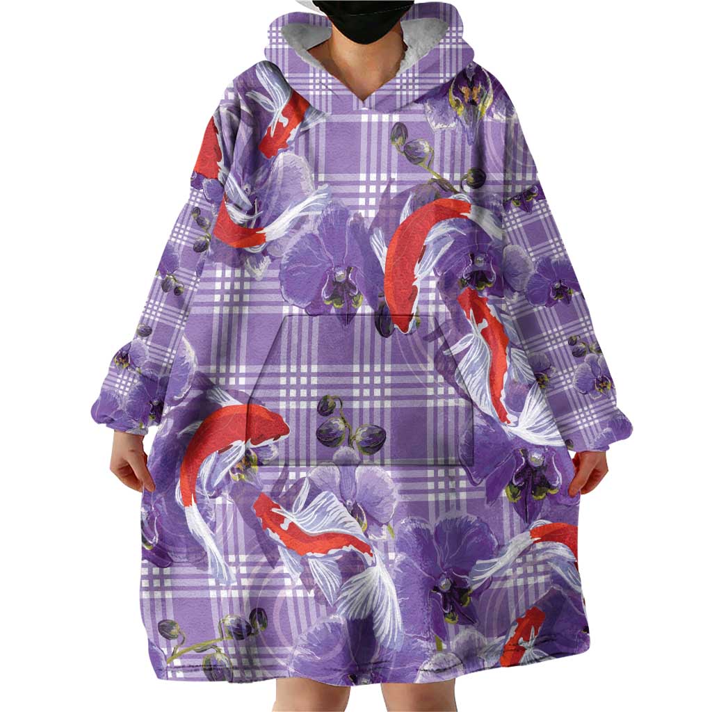 Lavender Palaka Hawaii Aloha Wearable Blanket Hoodie Koi Pond Mix Orchids LT7 - Polynesian Pride