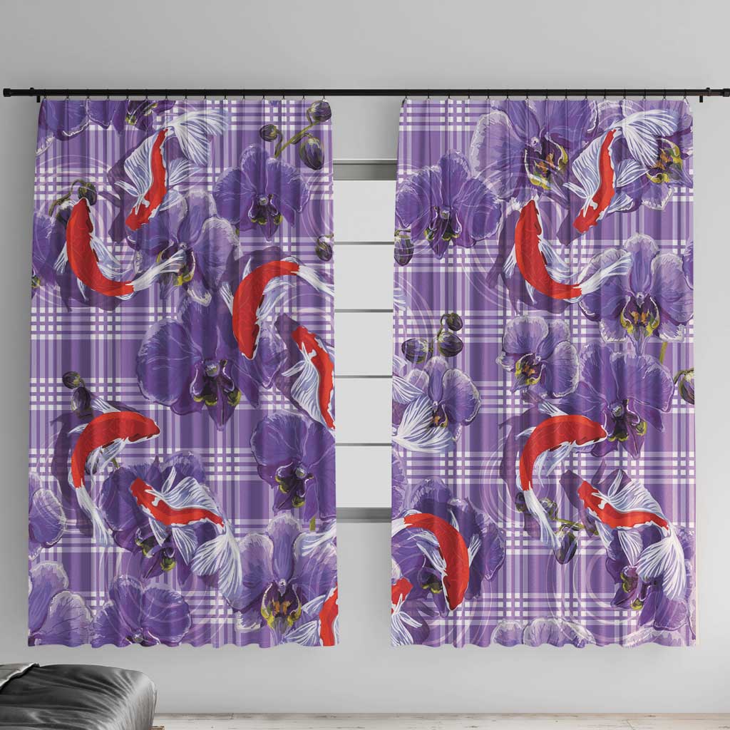 Lavender Palaka Hawaii Aloha Window Curtain Koi Pond Mix Orchids LT7 With Hooks Purple - Polynesian Pride