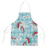 Turquoise Palaka Hawaii Aloha Apron Koi Pond Mix Plumeria LT7 Turquoise - Polynesian Pride