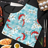 Turquoise Palaka Hawaii Aloha Apron Koi Pond Mix Plumeria LT7 Turquoise - Polynesian Pride