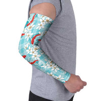 Turquoise Palaka Hawaii Aloha Arm Sleeves Koi Pond Mix Plumeria LT7 - Polynesian Pride