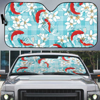 Turquoise Palaka Hawaii Aloha Auto Sun Shade Koi Pond Mix Plumeria LT7 Turquoise - Polynesian Pride