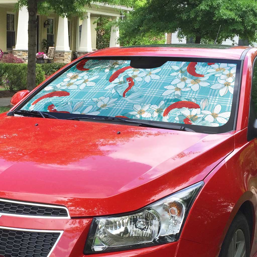 Turquoise Palaka Hawaii Aloha Auto Sun Shade Koi Pond Mix Plumeria LT7 - Polynesian Pride