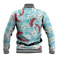 Turquoise Palaka Hawaii Aloha Baseball Jacket Koi Pond Mix Plumeria LT7 - Polynesian Pride